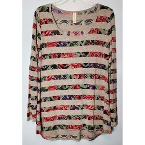 LuLaRoe‎ Gray Rose Floral Stripe Long Sleeve Scoop Neck Top Shirt Size S